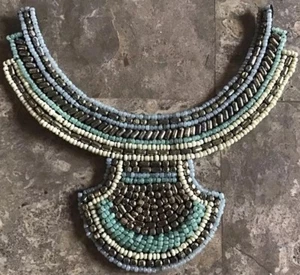 Antique Art Deco Glass Bead Applique Placard Blue Teal Ivory Gold Mint - Picture 1 of 5