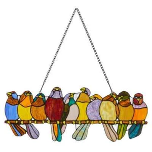 Multi Stained Glass Birds on a Wire Window Panel - Picture 1 of 8