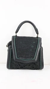 Vintage Alannah Hill top handle leather bag in bottle green with black lace - Picture 1 of 9
