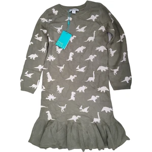 Posh Peanut Girls 8 Dinosaur Sweater Dress Long Sleeve Viscose Bamboo Green NWT - Picture 1 of 5
