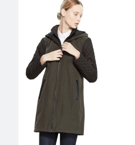 Michael MICHAEL KORS Women’s XS Black Mixed Media Jacket Soft Shell Trench Hood