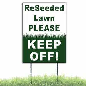 Reseeded Lawn Please Keep Off Sign Coroplast Plastic Yard Sign With Free Stakes - Picture 1 of 1
