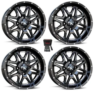 MSA M26 Vibe ATV Wheels/Rims Black Mill 14" Kawasaki Brute Force IRS (4) - Image 1 of 3