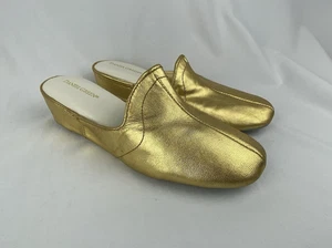 DANIEL GREEN Glamour Gold Kidskin Slipper Size 8M Genie Slip on Mule Wedge - Picture 1 of 15