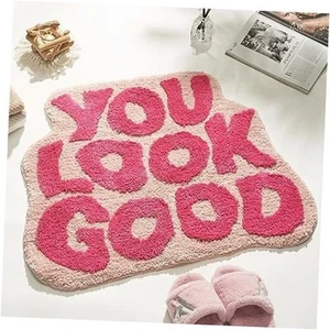 You Look Good Bath Mat Pink, Cute Bathroom Rugs for Girls Fun Funny Funky Rug - Picture 1 of 7