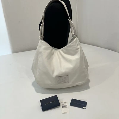 Raro Ralph Lauren Propietario Etiqueta Púrpura Cuero Hobo Bolso de Hombro Cartera Blanco Foto 1 de 4
