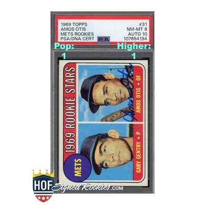 1969 Topps #31 Mets Rookies Amos Otis PSA 8 Auto 10 signed rc rookie *HOFSR* - Image 1 of 2