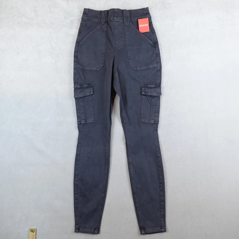 Spanx 20311T Washed Black Stretch Twill Cargo Ankle Pant Large Tall Garment Dyed