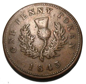 Old Highgrade 1843 Nova Scotia Canada One Penny Token - Picture 1 of 2