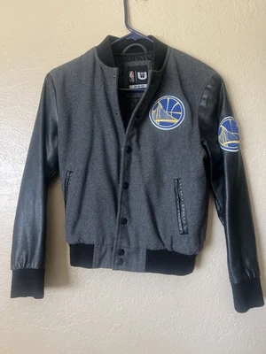 Golden State Warriors Varsity Jacket Boys Size 10-12 Faux Leather - Image 1 of 4