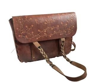 Bolso Mensajero Cartera BOHO Marrón Bandolera De Colección Cuero Tooled De Colección - Imagen 1 de 18