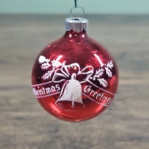 Adorno de Navidad estampado vintage SHINY BRITE "Saludos de Navidad" 2,25" - Imagen 1 de 4