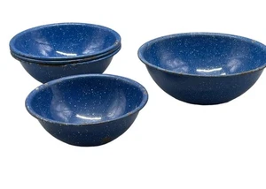 ciotole metallo vintage blu e bianco campeggio esterno picnic 5 ciotole LEGGI - Foto 1 di 9