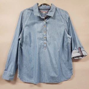 Tommy Hilfiger Chambray Popover Top Damen Gr. Large blau Rollriegel Langarm - Bild 1 von 8