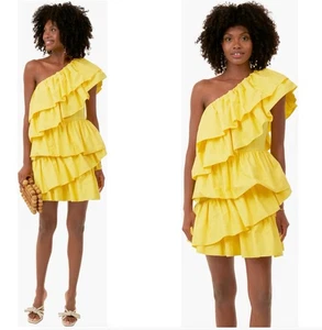 Hyacinth House Tuckernuck Sofia One Shoulder Ruffle Dress Yellow Preppy Women XL - Picture 1 of 6