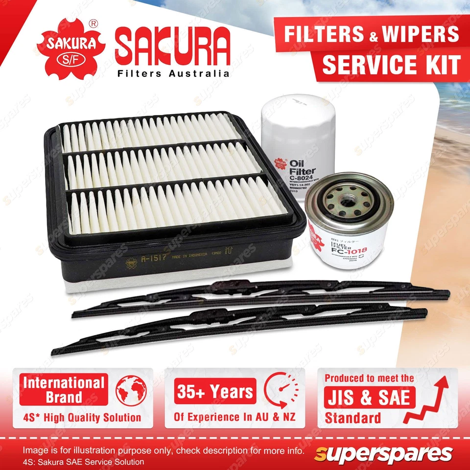 Sakura Front Wiper Blades & Filter Service Kit for Mitsubishi Triton ML MN 2.5L - image 1 of 2