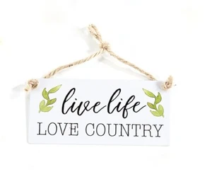 HOME GARDEN SENTIMENT- LIVE LIFE LOVE COUNTRY MINI METAL SIGN w/ ROPE HANGER NEW - Picture 1 of 2