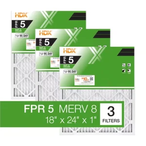 18 In. X 24 In. X 1 In. Standard Pleated Furnace Air Filter FPR 5, MERV 8 (3-Pac - Picture 1 of 10
