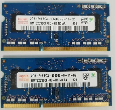 Hynix 4GB (2GB X 2) PC3-10600 So-Dimm 1333 MHZ Laptop Memoria HMT325S6CFR8C-H9 - Immagine 1 di 4