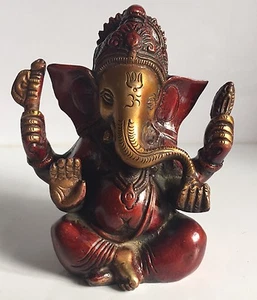 Ganesha schwer 5" x 4" Mukut Ganesh Elefantengesicht Gott Hinduismus Messingstatuen - Bild 1 von 5