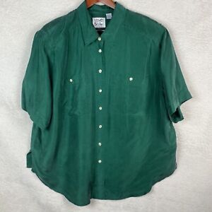 Vintage Liz Claiborne Size 20 100% Silk Button Up Green Short Sleeves Blouse