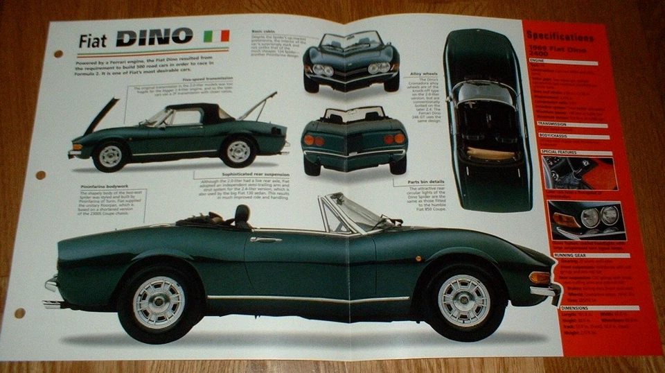 1969 FIAT DINO 2400 FOLHA DE ESPECIFICAÇÕES FOLHETO PÔSTER IMPRESSÃO FOTO 66 69 71 72★★ - Imagem 1 de 1