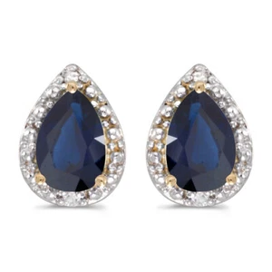 14k Yellow Gold Pear Sapphire And Diamond Earrings - Picture 1 of 4