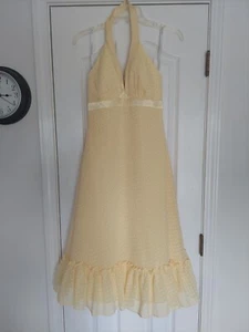 DAVIDS BRIDAL YELLOW DOTTED HALTER DRESS RUFFLED BOTTOM SIZE 2 - Picture 1 of 4