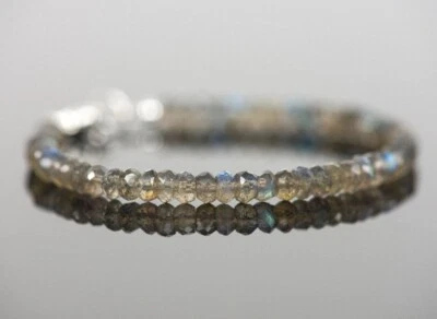 Pulseras con cuentas de piedras preciosas rondelle facetadas de labradorita llamativas naturales de 6-8"" para hombre Foto 1 de 4