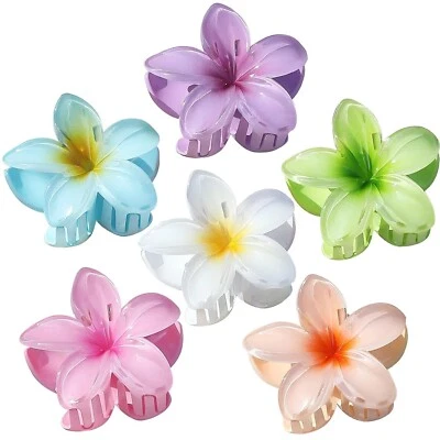 Hawaiian Flower Hair Clips for Women 6 Pack Flower Hair Claw Clips Plumeria Claw - Image 1 of 4