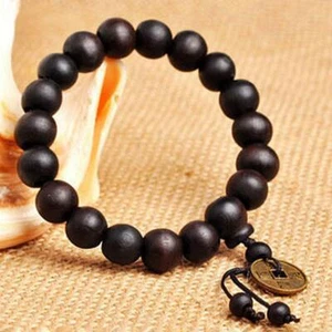 NEW Men's Wooden 12MM Buddha Buddhist Prayer Beads Bracelet Tibet Mala ~US - Picture 1 of 7