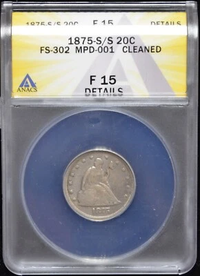 1875-S/S Twenty Cent Piece FS-302 MPD-001 ANACS F15 Details #I995 - Image 1 of 2