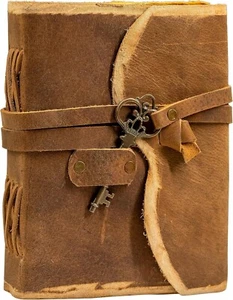 US Notebook with Lock - Vintage Leather Journal - Handmade Cotton Paper Diary - Picture 1 of 6
