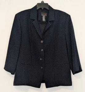 Vintage SCARLETT Dotted Navy Poly Knit Career Jacket Blazer; Size 15/16 - Picture 1 of 6
