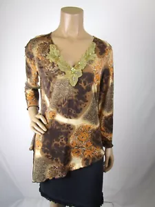 Olivia Paige Asymmetrical Top Size M Browns with Gold Applique Iridescent Sequin - Picture 1 of 12