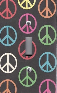 Light Switch Plate & Outlet Covers MULTI COLOR PEACE SIGNS ON BLACK 60s RETRO - Picture 1 of 26