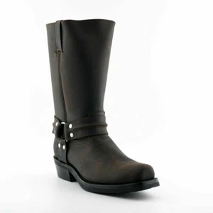 Grinders Renegade Hi Brown Leather Boots Cowboy Western High Unisex Biker Boots - Picture 1 of 8