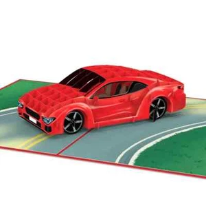 3D POP UP Klappkarte *Roter Sportwagen* Rennwagen Führerschein Auto  Gutschein - Bild 1 von 5