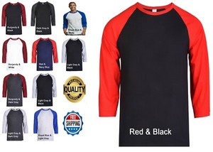 Baseball Raglan T-Shirt Team Sport Jersey Tee Premium Cotton 3/4 Sleeve Men's