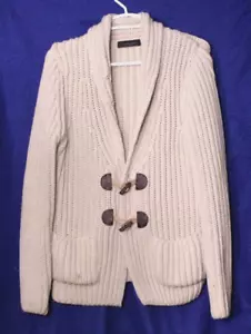 ZARA CARDIGAN SWEATER men's size M ivory shawl collar toggle closure heavyweight - Picture 1 of 6
