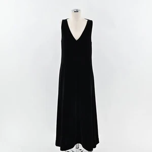 THEORY Dress Sz 6 Black Luxe Velvet Slip VNeck Sleeveless Maxi Silk Blend Velour - Picture 1 of 11