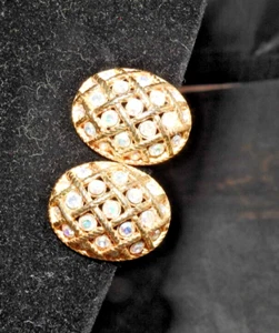Stunning Oblong Gold Tone Earrings w RhineStones by Nolan Miller - Picture 1 of 7