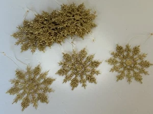 One Dozen Gold Sparkled Snowflake Christmas Tree Ornaments /Decor 4” x 4” - Picture 1 of 4