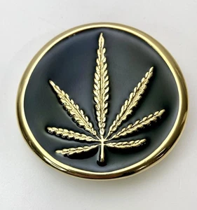 Marijuana Gold And Black Cannabis Weed Leaf Belt Buckle 2.5” X  2.25” Vintage - Picture 1 of 11