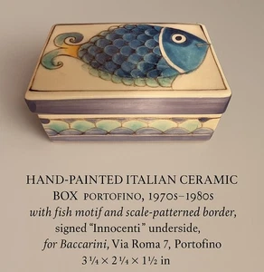 Vtg Baccarini  Ceramic Handpainted Fish Trinket Box  Signed " Innocent"  w/Label - Picture 1 of 7