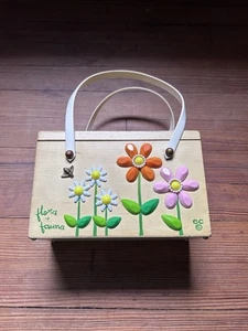 1970s Vintage Enid Collins Wood Box Purse Flora Fauna Bee Daisy Butterfly - Picture 1 of 11