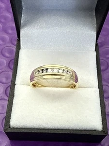 💎 14k Yellow Gold Mens Natural Diamond Wedding Band Ring Sz 10 1/2 - Picture 1 of 8