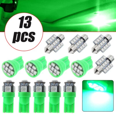 13pcs Green Car Interior LED Light Bulbs Package Kit for Dome License Plate Lamp - Image 1 of 4