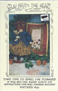 Take Time to Smell Flowers ~ Sewn From Heart - 18" Doll & Wallhanging Pattern - Picture 1 of 2