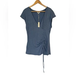 Max Studio Cap Sleeve Side Ruched Blouse Blue NWT XL - Picture 1 of 3